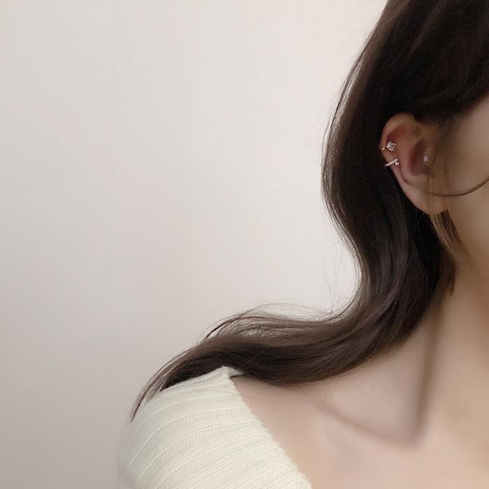 사각 큐빅 두줄 포인트 링 귀찌 이어커프 귀 안뚫는 귀걸이 2컬러 - 상세 이미지 4