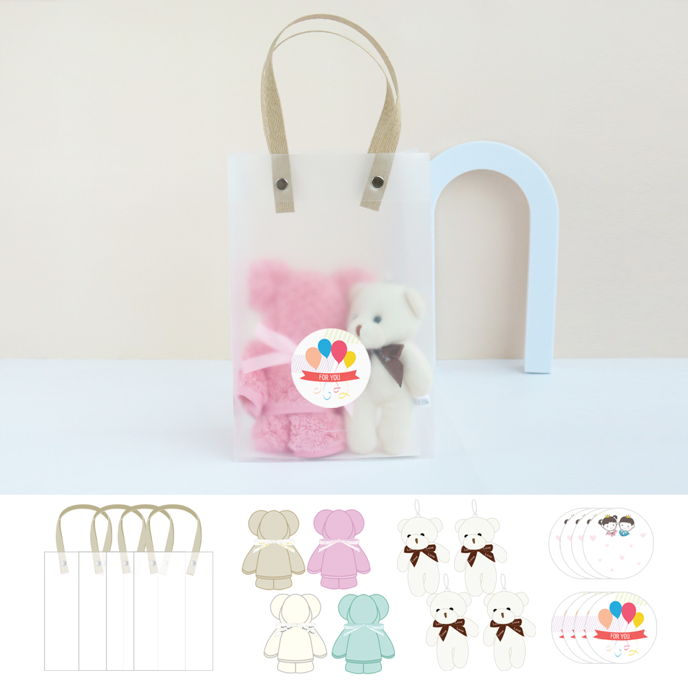 니즈엘 고리 수건 곰 타올 소 30x30+키링+반투명 가방(소) 4세트 어린이집 답례품 - 상품 이미지