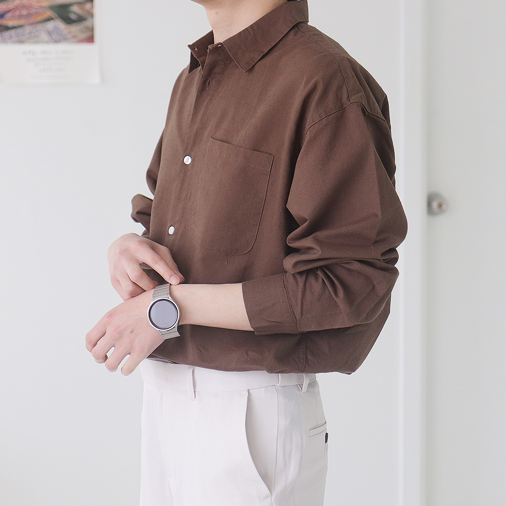 남자셔츠 남자린넨셔츠 와이드카라 캐주얼 오버핏남방 이미지 2
