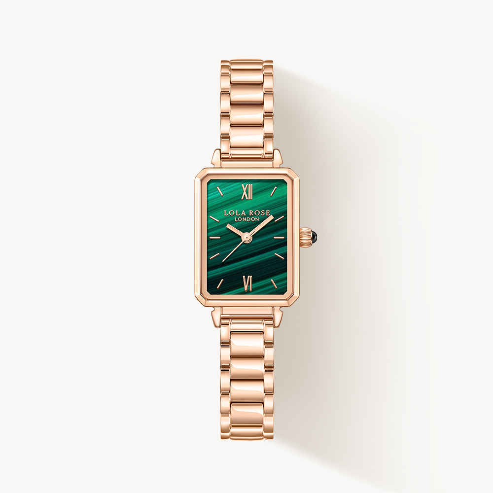 Ms Lola 로즈골드 말라카이트 텍스처드 여성용 메탈손목시계