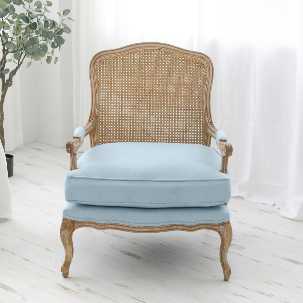 블랑드 1인 소파 프렌치 쉐비 라탄 패브릭 암체어