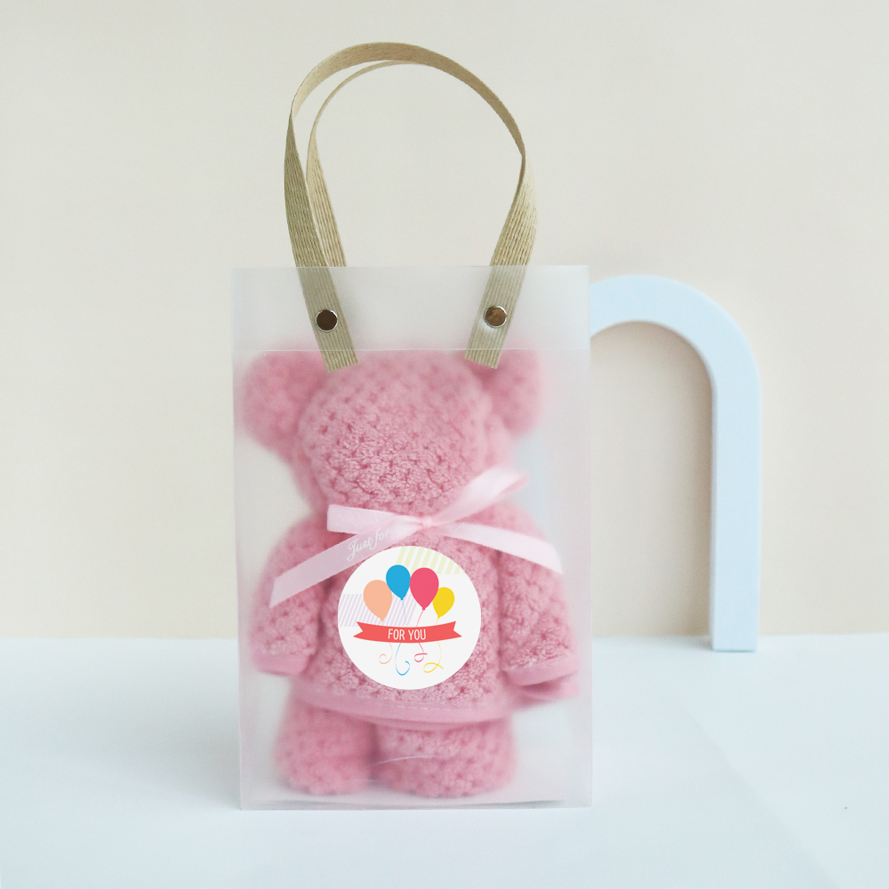 니즈엘 고리 수건 곰 타올(대) 75x35 어린이집 생일 답례품 반투명 가방(소) - 상품 이미지