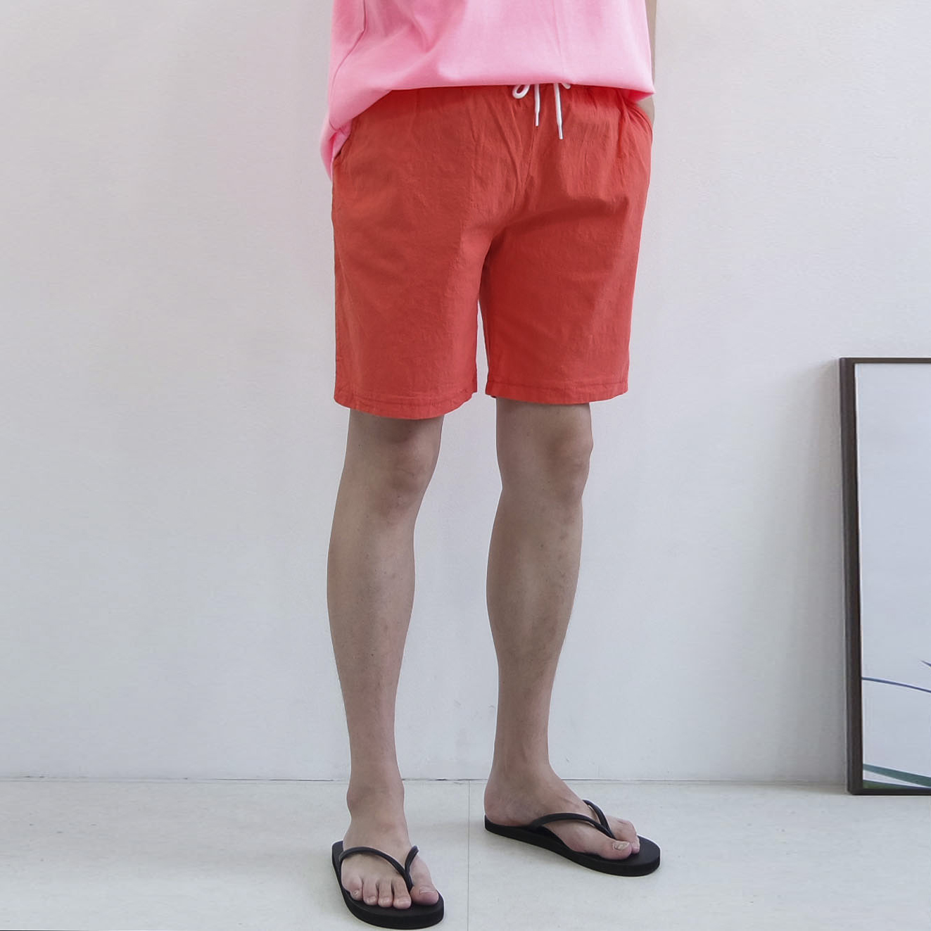 4XL까지 빅사이즈 남자 워셔블 스판 린넨 밴딩 반바지 7컬러 이미지 3
