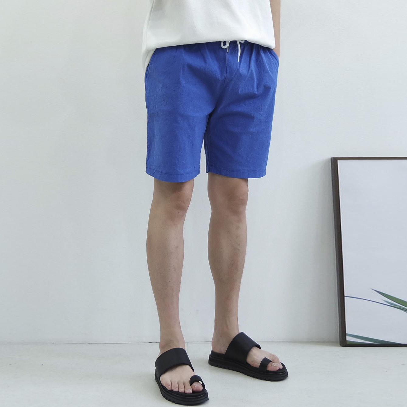 4XL까지 빅사이즈 남자 워셔블 스판 린넨 밴딩 반바지 7컬러 이미지 4