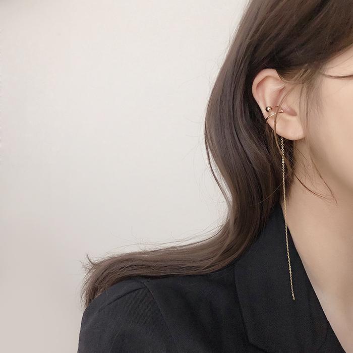 목디스크귀걸이 볼 라인 체인 줄 롱 드롭 링 긴줄 귀찌 이어커프 거북목교정 이미지 6