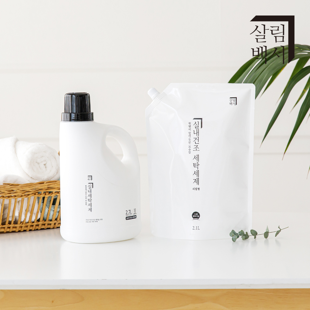 살림백서 실내건조 세탁세제 리필 2.1L 4개입 대용량 액체세제 드럼용 일반용