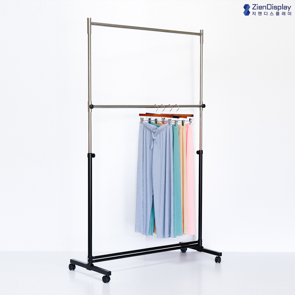 지엔 2단 행거 드레스룸 이동식 스탠드 옷걸이 조립식 옷가게 튼튼한헹거
