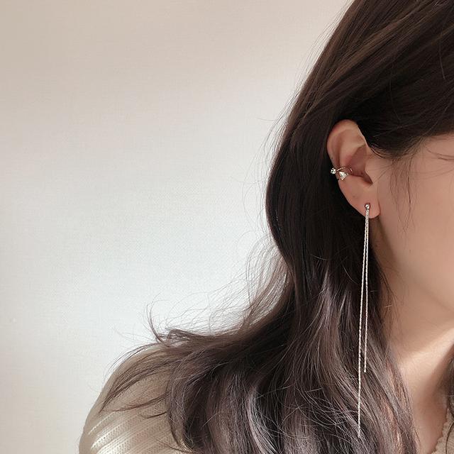 심플 체인 뱀줄 롱 드롭 귀걸이 티타늄 목디스크귀걸이 거북목 교정 - 상세 이미지 4