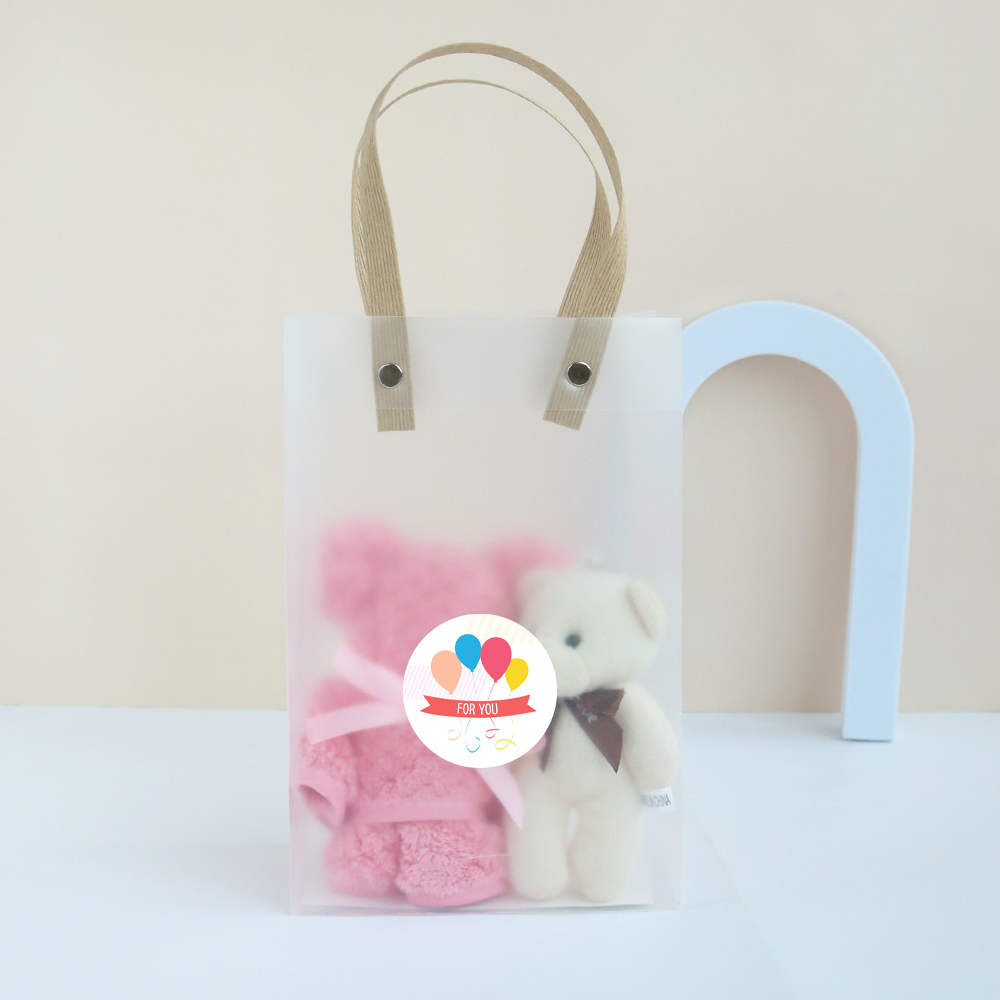 니즈엘 고리 수건 곰 타올(소) 30x30+키링 어린이집 생일 답례품 반투명 가방(소) - 상품 이미지