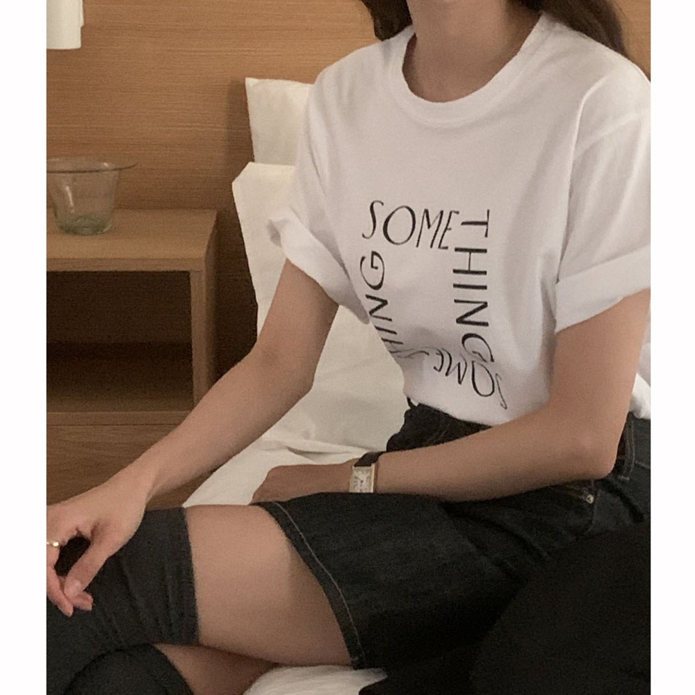 (무료배송) 오버무드 여름 신상 썸띵 나염 기본 베이직 반팔티 2color - 메인 이미지