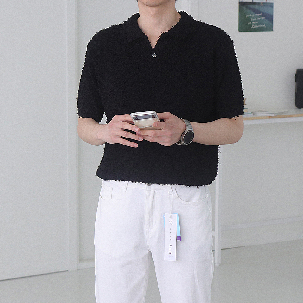 남자반팔티 헨리넥 카라 구김없는 머슬핏반팔 이미지 2