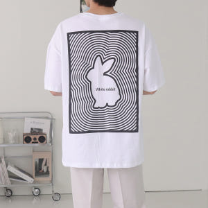 남자오버핏반팔티 토끼 프린팅 여름 커플반팔티 착용 후기 | 사이즈/핏 총정리 - 상품 이미지 1