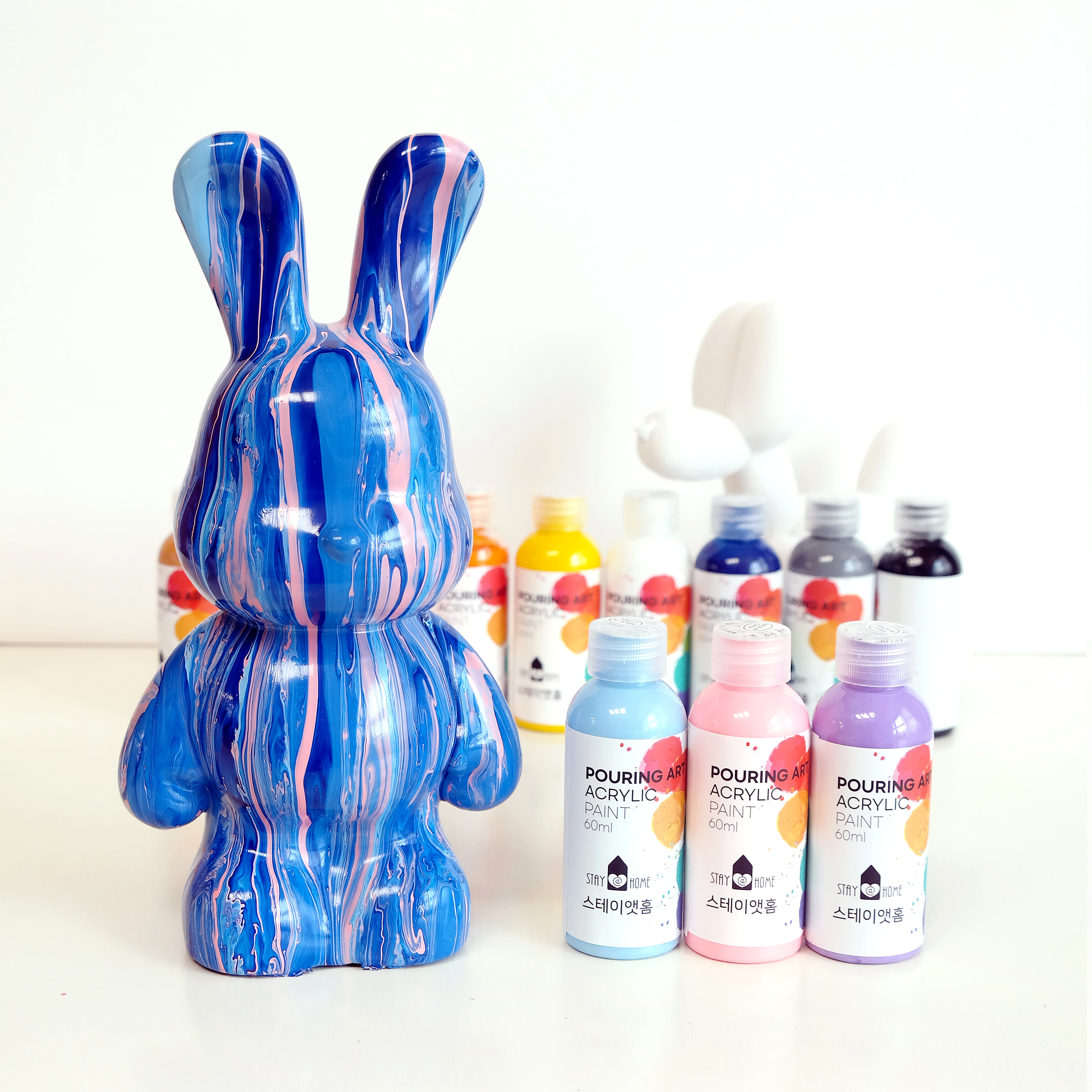 스테이앳홈 푸어링 아트 토끼 저금통 베어브릭 만들기 준비물 키트 물감 풀구성