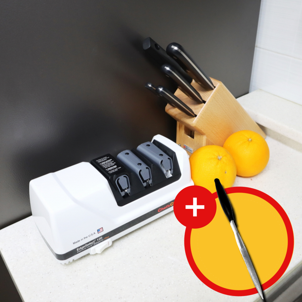 전동 칼갈이 칼가는 기계 자동 식당용 정육점 쉐프초이스 120 3단 화이트 제품 이미지