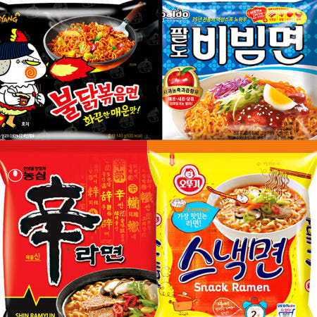 [오뚜기]봉지 신라면120g + 불닭볶음면140g + 스낵면108g + 팔도비빔면130g
