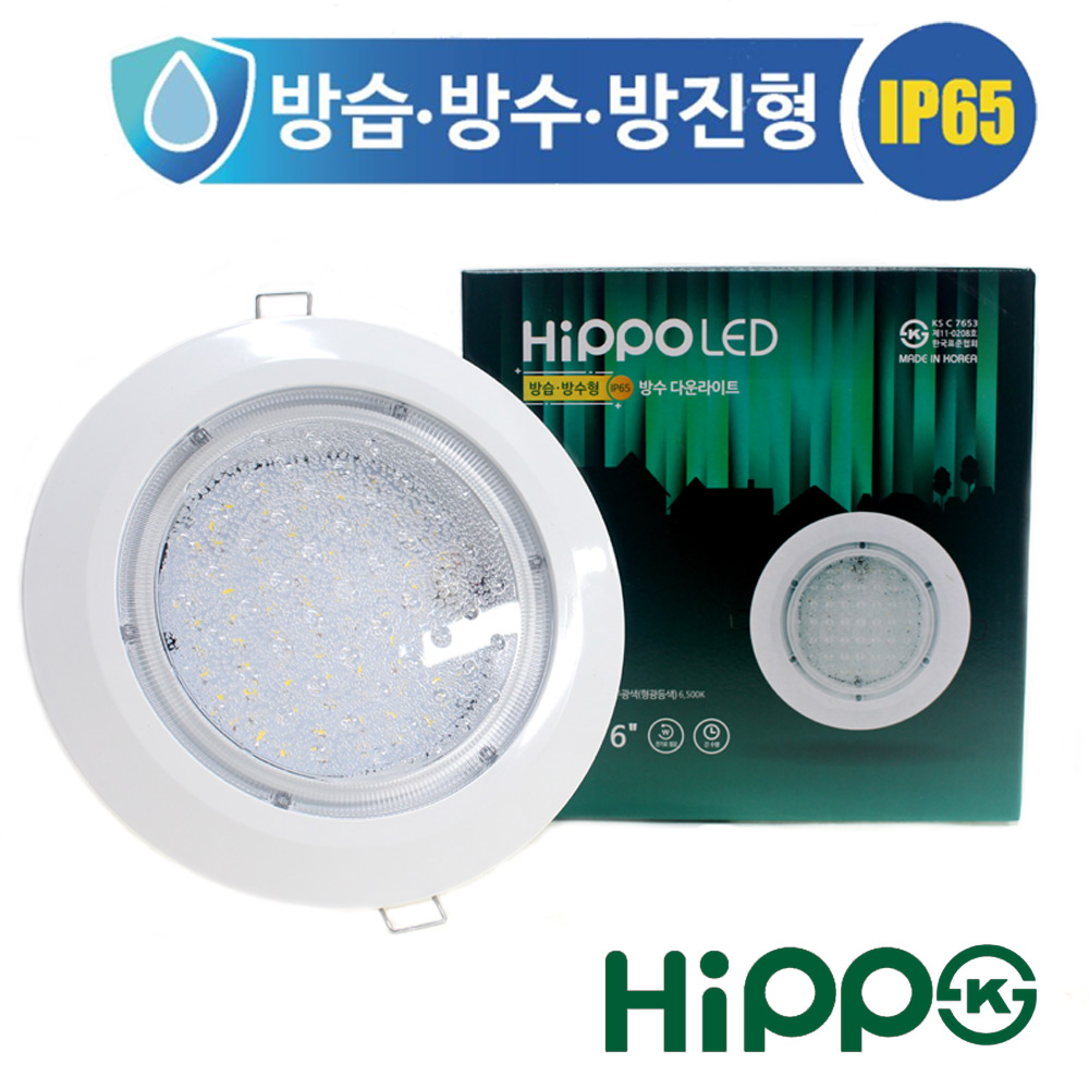 국산 방수 방습 LED 매입등 욕실 IP65 다운라이트 200mm(6인치) 10W 15W 30W 사우나 목욕탕 히포 - 상세 이미지 2