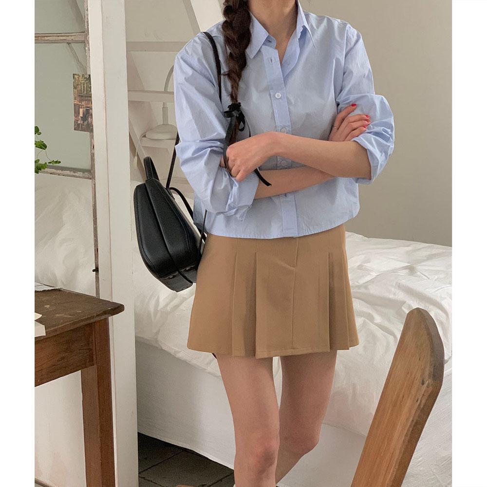 (숏ver) 오버무드 여성 봄신상 8가지 컬러 와이드 카라 기본 베이직 코튼 숏 크롭 남방 긴팔 셔츠 8color - 상세 이미지 4
