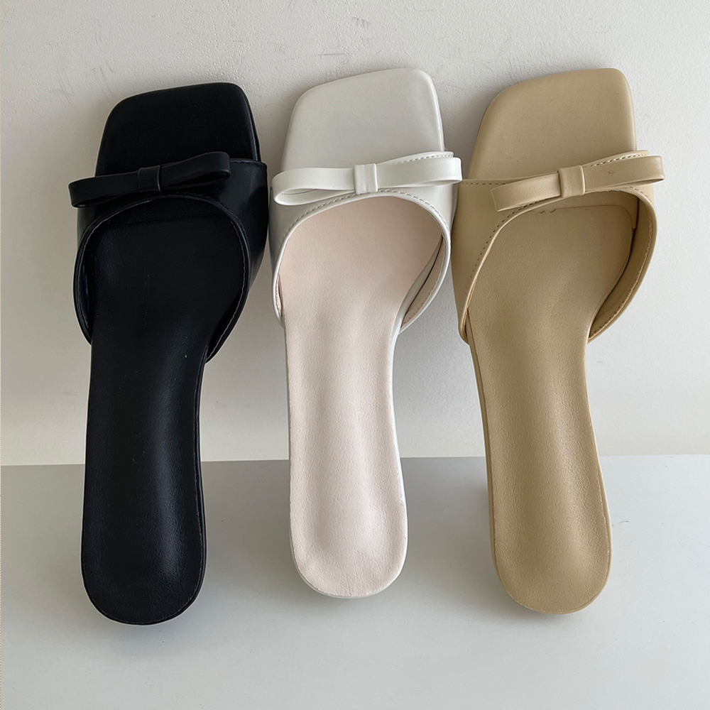 리본 스트랩 뮬 슬리퍼 힐 구두