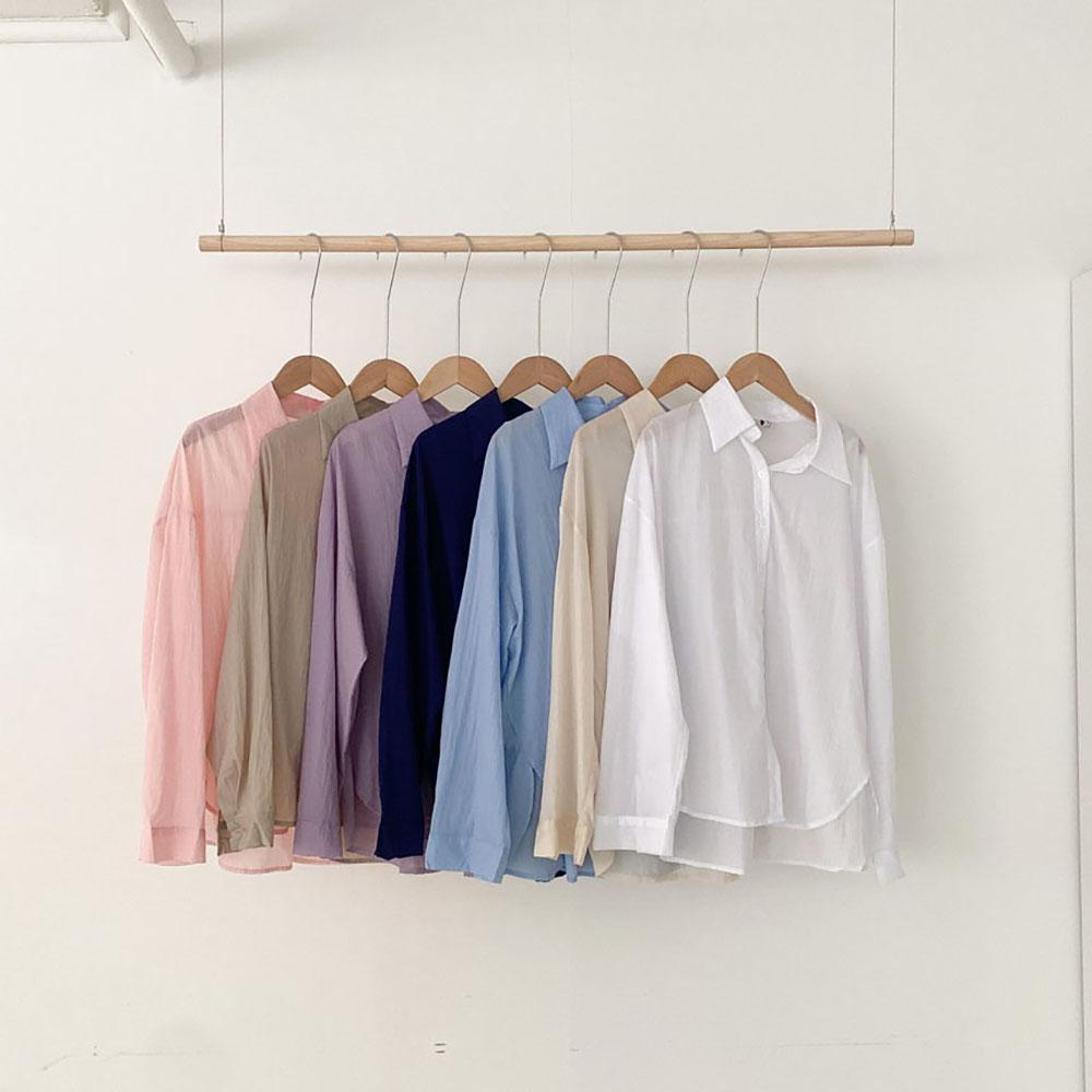 (원단 강추!!) 오버무드 여성 여름 긴팔 루즈핏 시스루 썸머 얇은 컬러 셔츠 블라우스 7color - 상세 이미지 5
