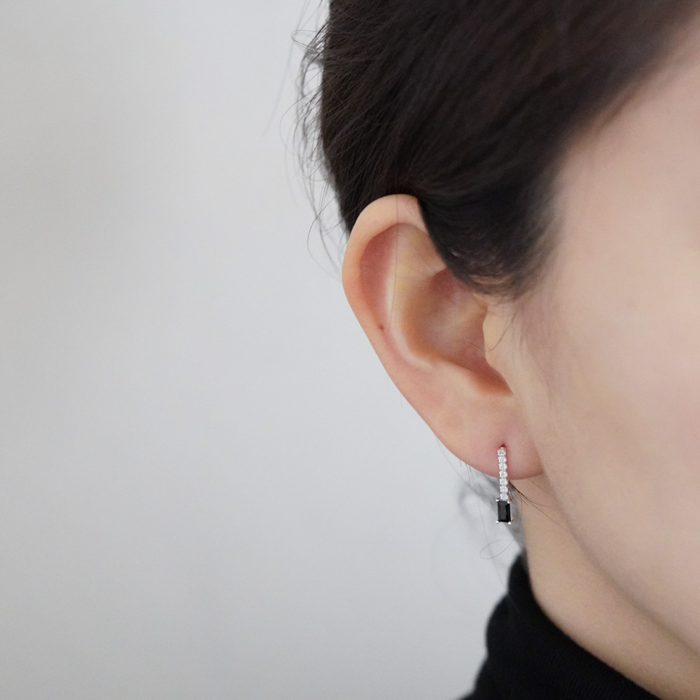 실버925 큐빅 테니스 줄난 은 귀걸이 짧은 드롭 - 상세 이미지 4