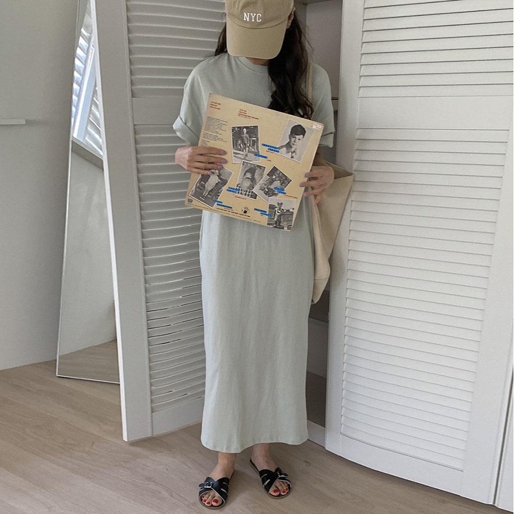(S/S 재진행)오버무드 여성 루즈핏 여름 빅사이즈 무지 반팔 코튼 면 맥시 롱 원피스 3color - 상세 이미지 2