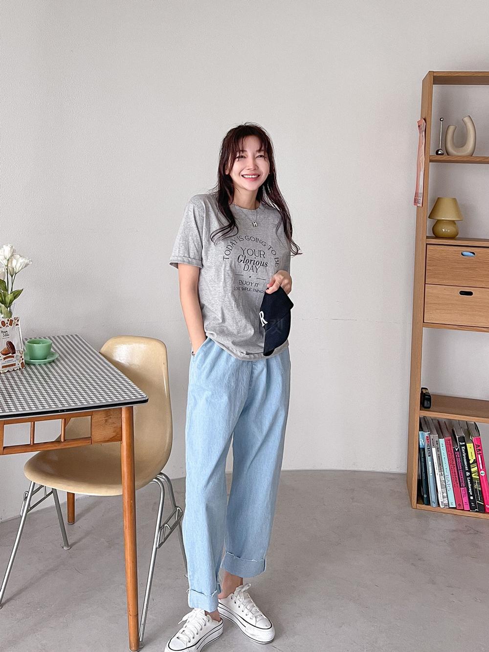 롤업 데님 청 밴딩 9부 배기 팬츠 - 상세 이미지 3