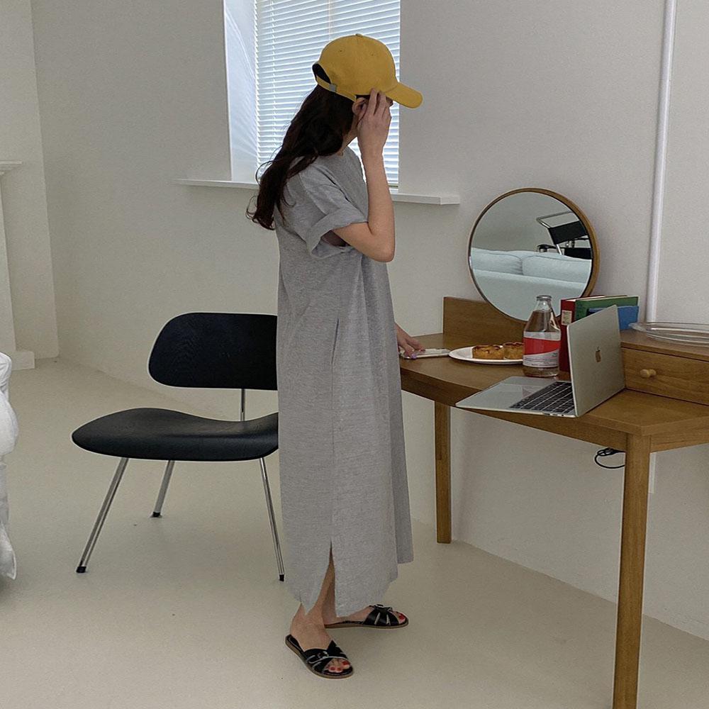 (S/S 재진행)오버무드 여성 루즈핏 여름 빅사이즈 무지 반팔 코튼 면 맥시 롱 원피스 3color - 상세 이미지 5