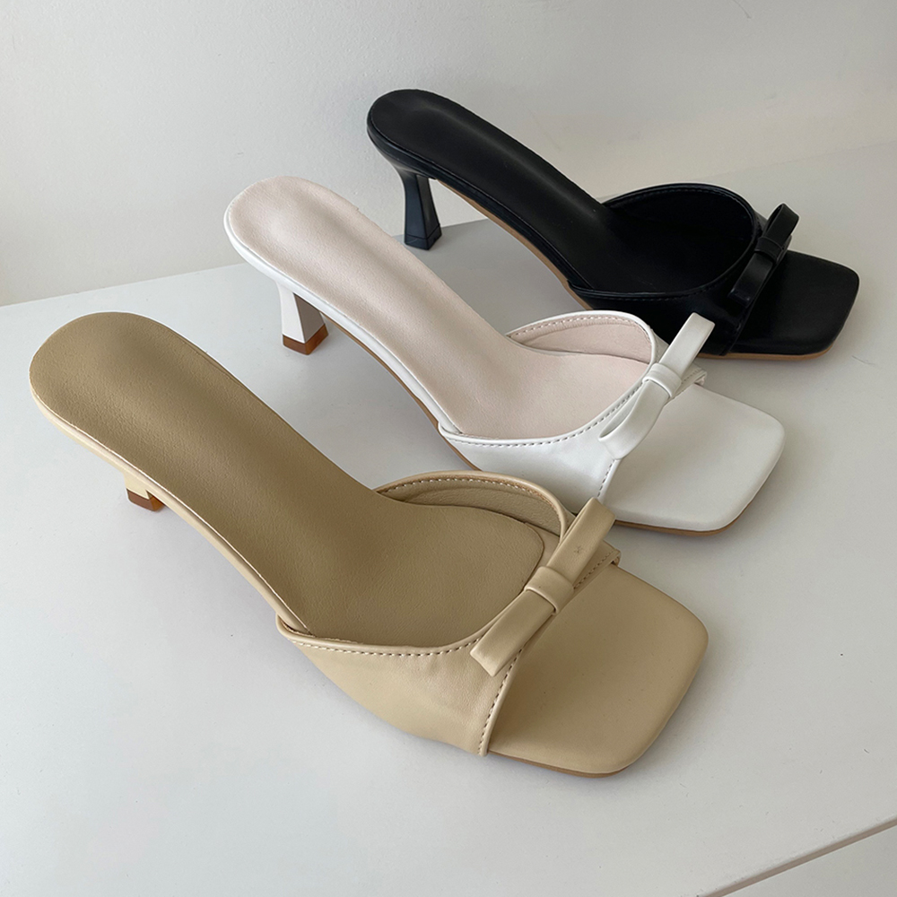 리본 스트랩 뮬 슬리퍼 힐 구두