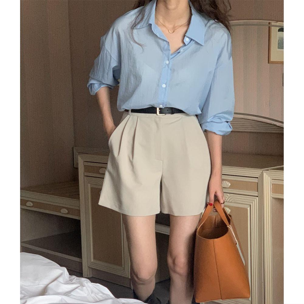 (원단 강추!!) 오버무드 여성 여름 긴팔 루즈핏 시스루 썸머 얇은 컬러 셔츠 블라우스 7color