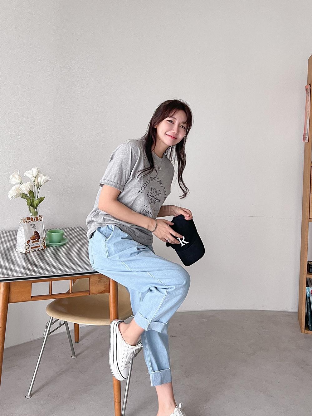 롤업 데님 청 밴딩 9부 배기 팬츠 - 상세 이미지 4