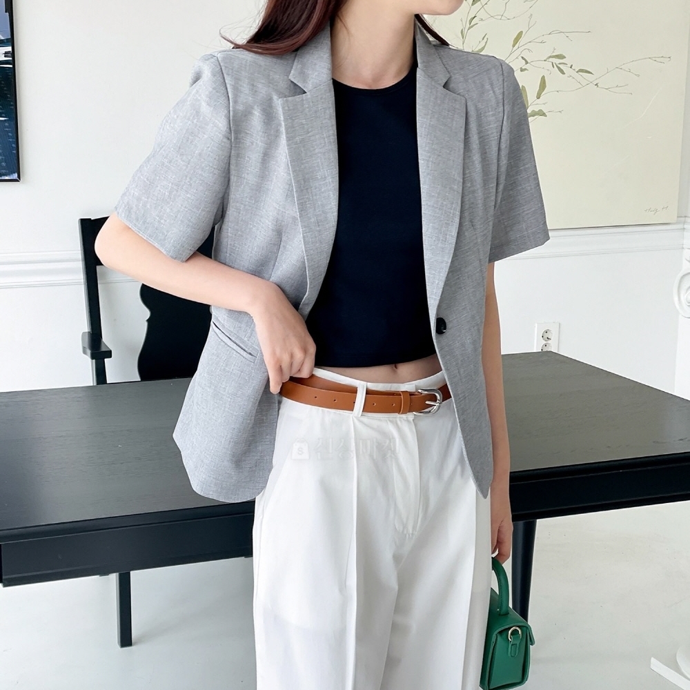 마린 카라 원버튼 기본 반팔 자켓 이미지 3