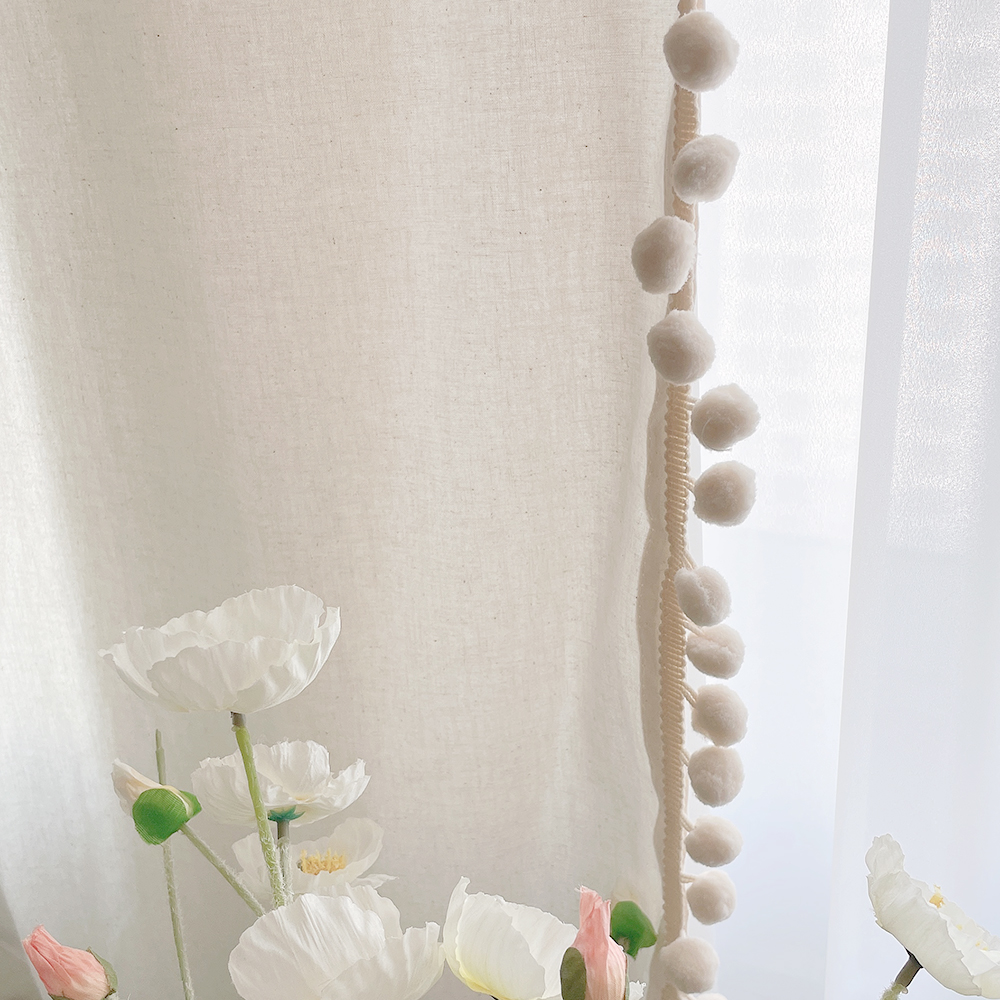 내츄럴 폼폼 아이방커튼 맞춤 제작 여아 커튼 가로150세로150