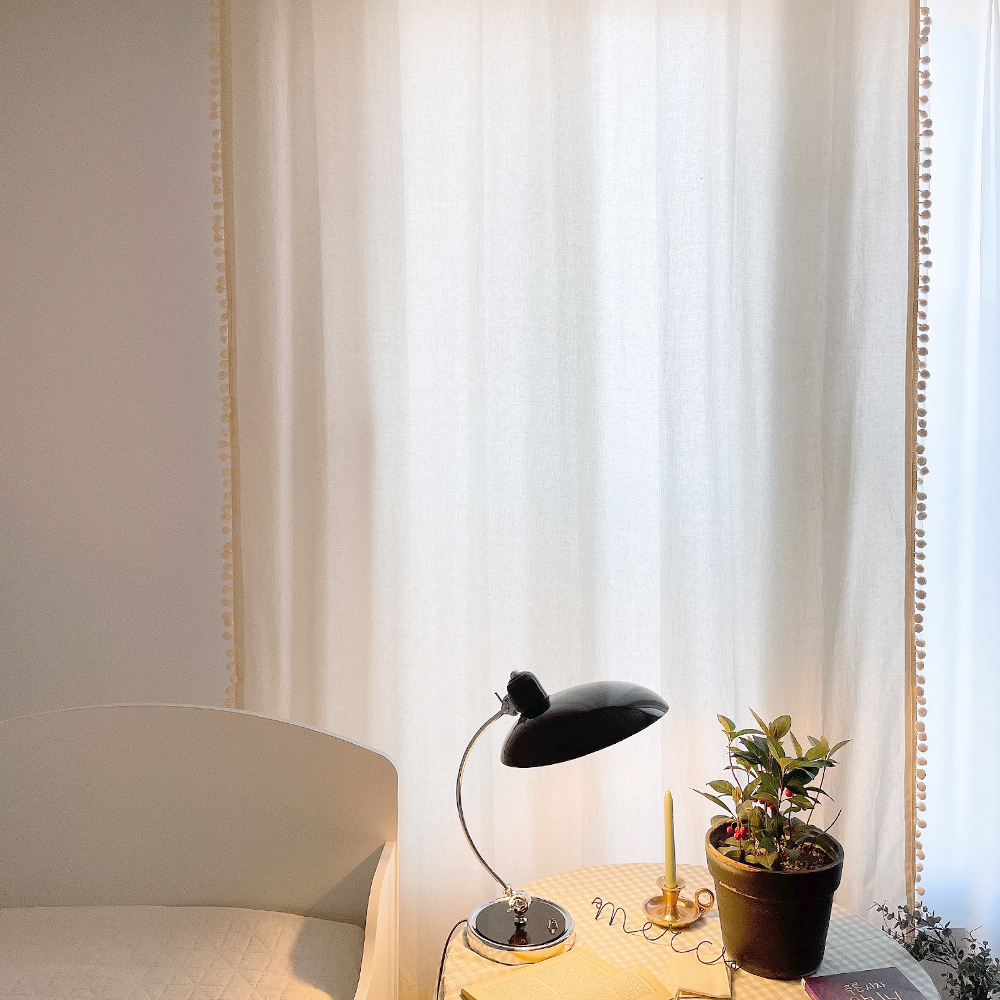 내츄럴 폼폼 아이방커튼 맞춤 제작 여아 커튼 가로150세로150