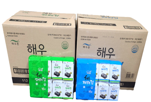 해우촌 해우 도시락김 4g 160봉 재래 파래 조미 바삭한 급식용김 16단김 업소용 1박스 - 메인 이미지