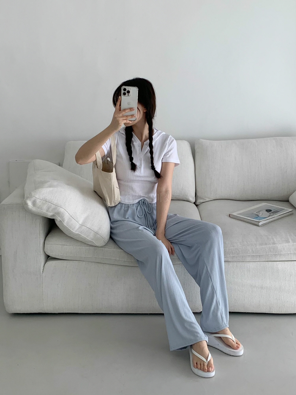 주름 플리츠 와이드팬츠 여름 여성 골지 밴딩 고무줄 통바지 쿨 아이스 팬츠 - 상세 이미지 5