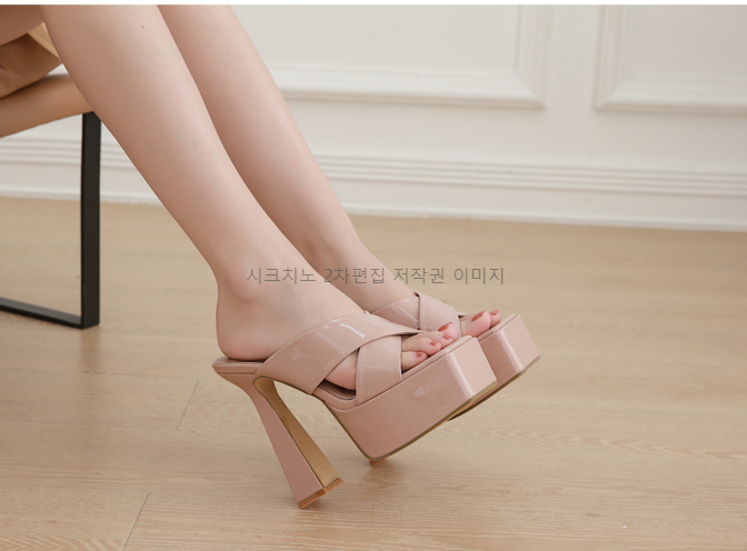 라프넬 15cm 에나멜 가보시 키높이 통굽 뮬 킬힐 샌들 4color 상세 이미지 5