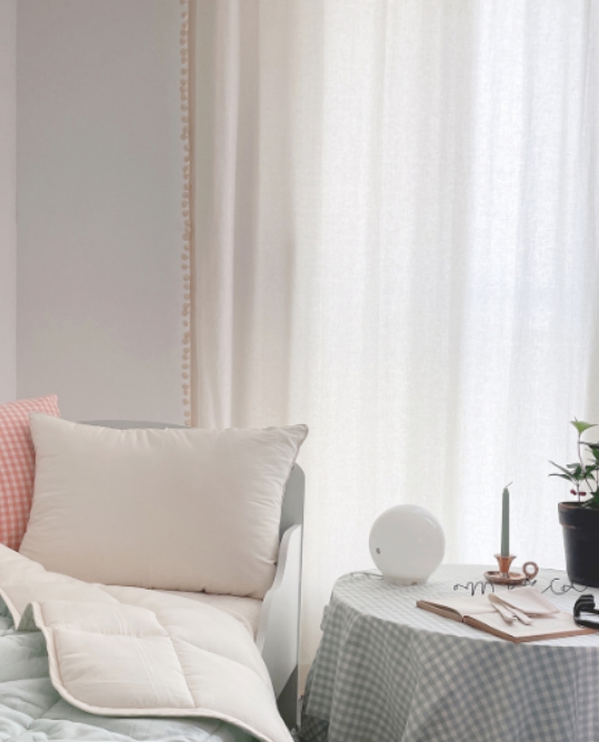 내츄럴 폼폼 아이방커튼 맞춤 제작 여아 커튼 가로150세로150