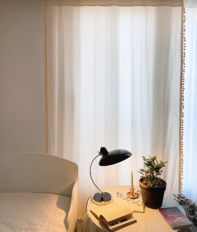 내츄럴 폼폼 아이방커튼 맞춤 제작 여아 커튼 가로150세로150