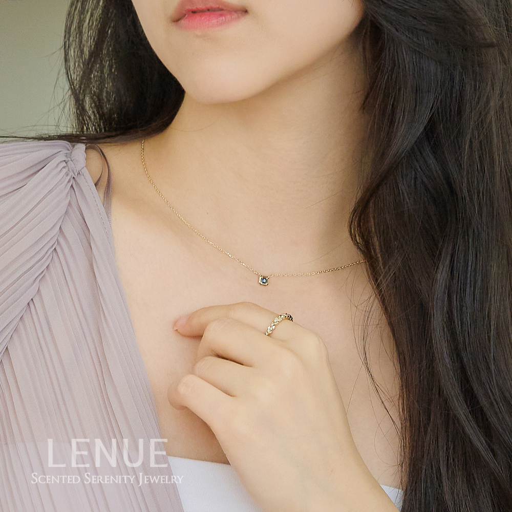 레뉴 에메랄드 루비 사파이어 스퀘어 탄생석 목걸이 / 14K 골드 5월 7월 9월 생일 선물 이미지 6
