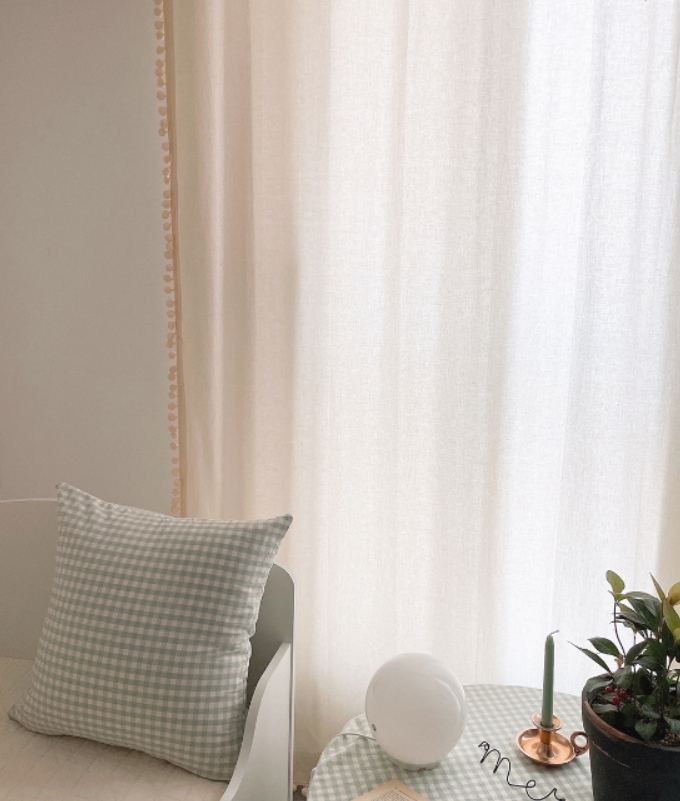 내츄럴 폼폼 아이방커튼 맞춤 제작 여아 커튼 가로150세로150