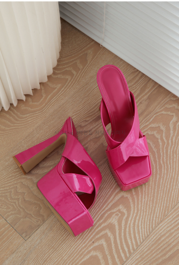 라프넬 15cm 에나멜 가보시 키높이 통굽 뮬 킬힐 샌들 4color 상세 이미지 30