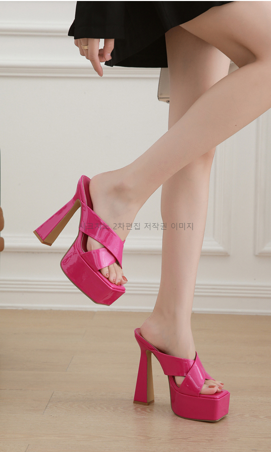 라프넬 15cm 에나멜 가보시 키높이 통굽 뮬 킬힐 샌들 4color 상세 이미지 28