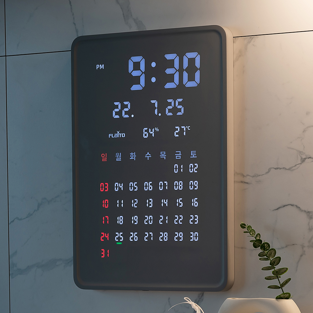 플라이토 그랜더 캘린더 전자달력 인테리어 LED 벽시계 35cm