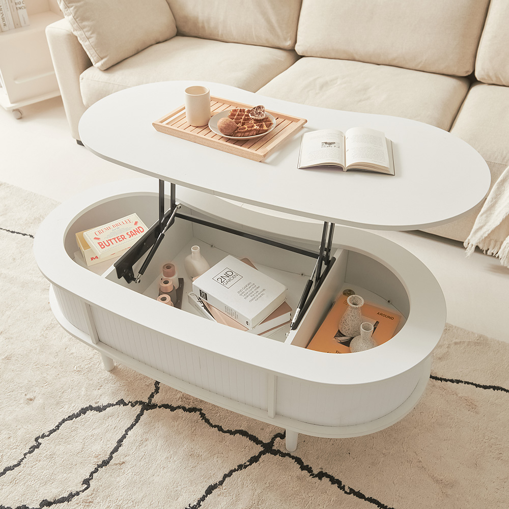 보루네오 화이트 원목 리프트업 거실 소파 테이블 1200 GNC001C