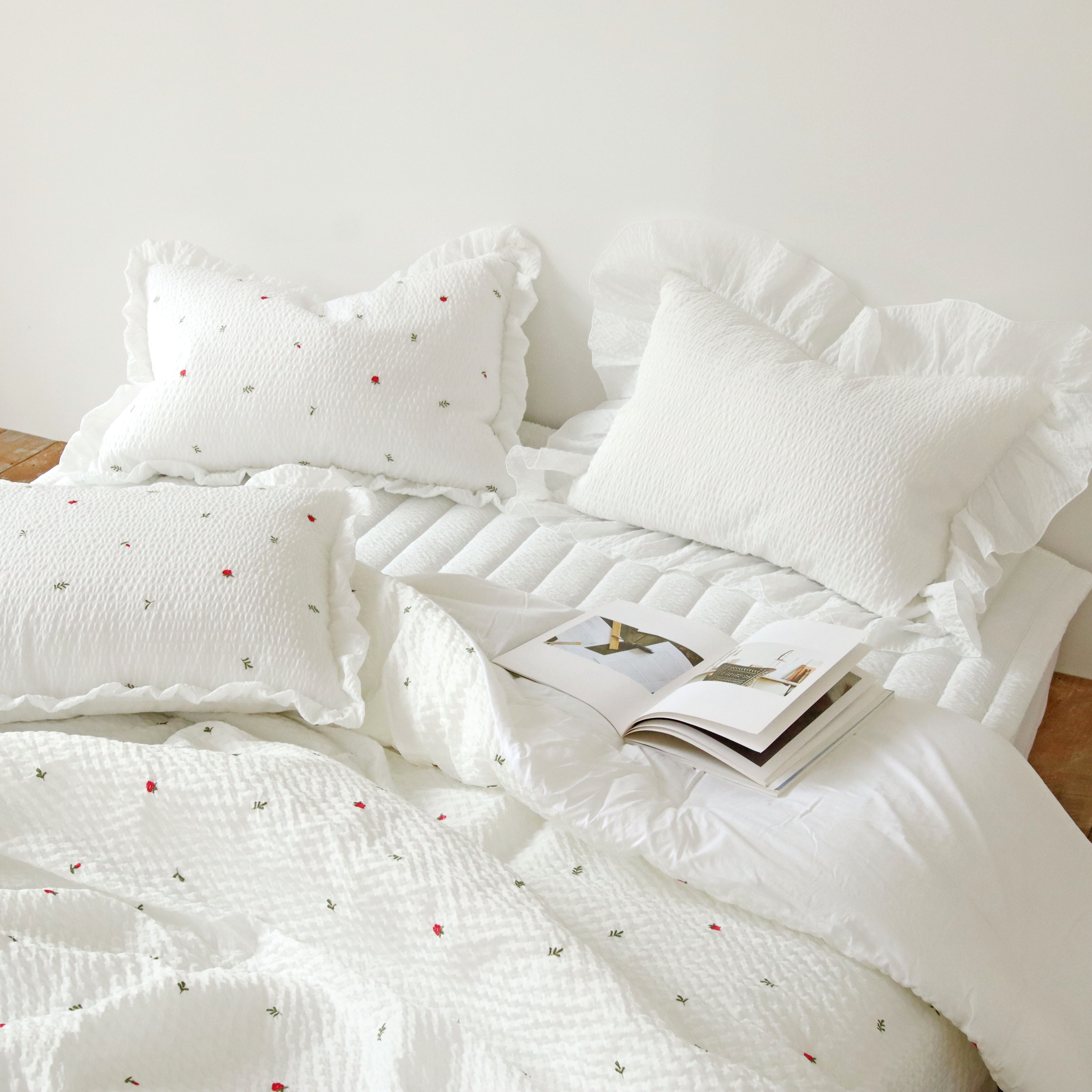 라비앙로즈 자수 에어워싱 시어서커 항균솜 여름 차렵 이불 SS