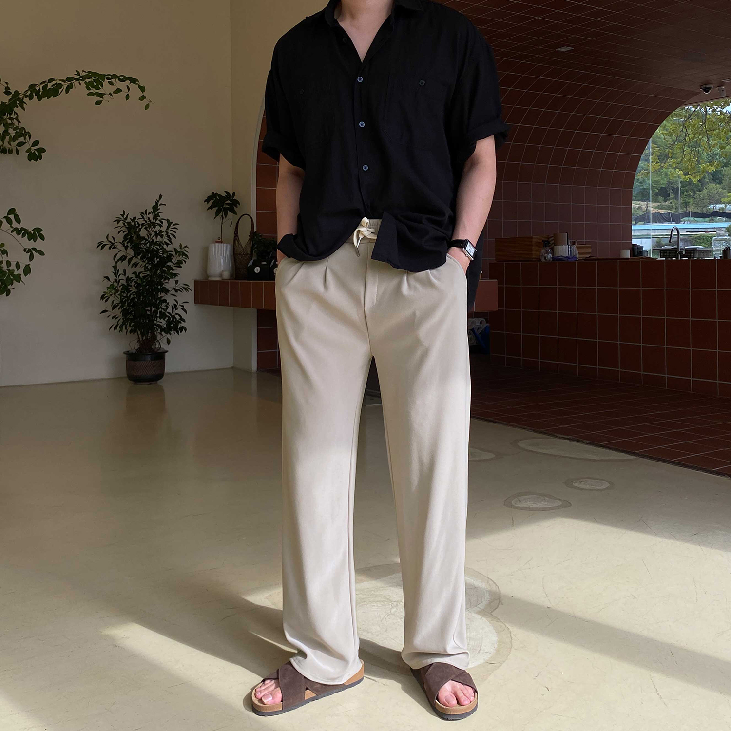 1+1 투턱슬랙스 벌룬팬츠 남자와이드팬츠 남자통바지 구김없는바지 - 상세 이미지 3