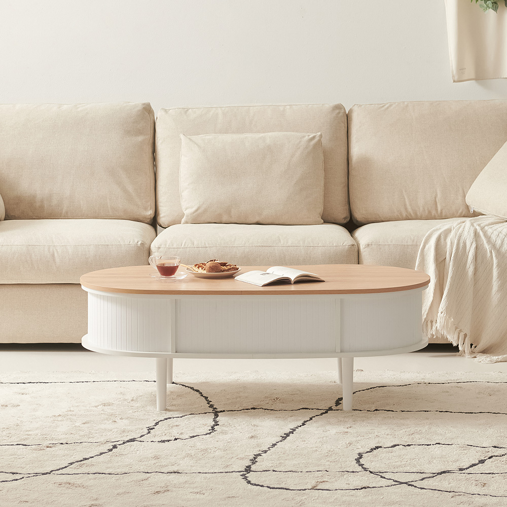 보루네오 화이트 원목 리프트업 거실 소파 테이블 1200 GNC001C