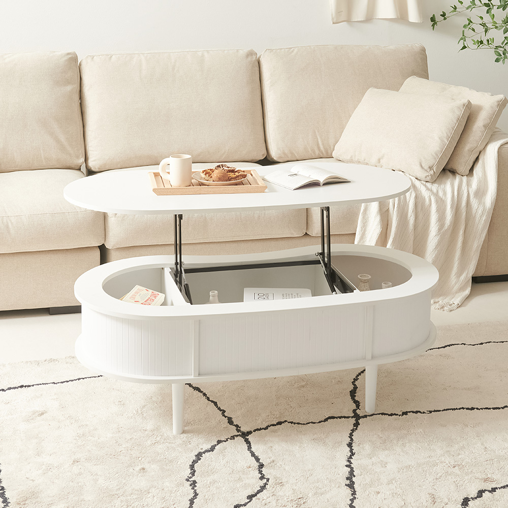 보루네오 화이트 원목 리프트업 거실 소파 테이블 1200 GNC001C