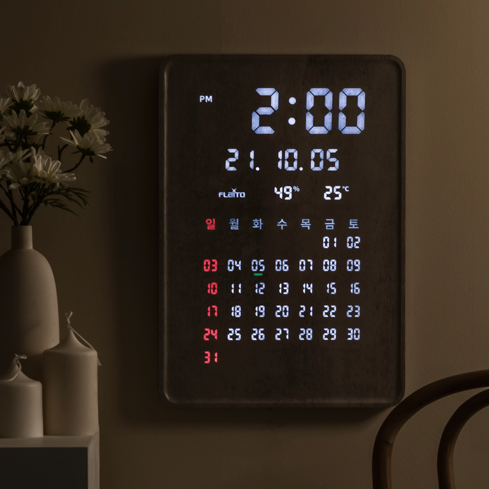 플라이토 그랜더 캘린더 전자달력 인테리어 LED 벽시계 35cm