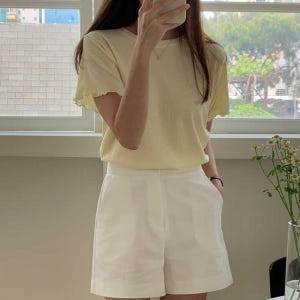여자 데일리 라운드 프릴 물결 소매 반팔 티셔츠 착용 후기 | 사이즈/핏 총정리 - 상품 이미지 3
